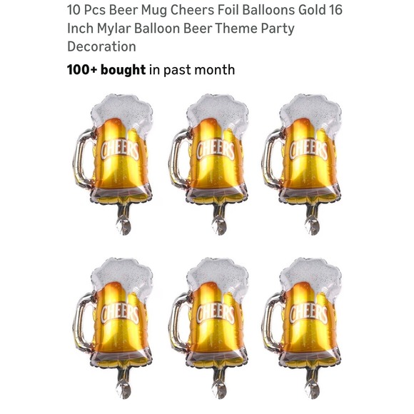 Other - BOGO 10 Pcs Beer Mug Cheers Foil Balloons Gold 16 Inch Mylar Party Decoration